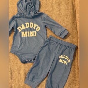 Blue Baby Set - Daddy's Mini size 9-12m hoodie and pull on pants 100% Polyester